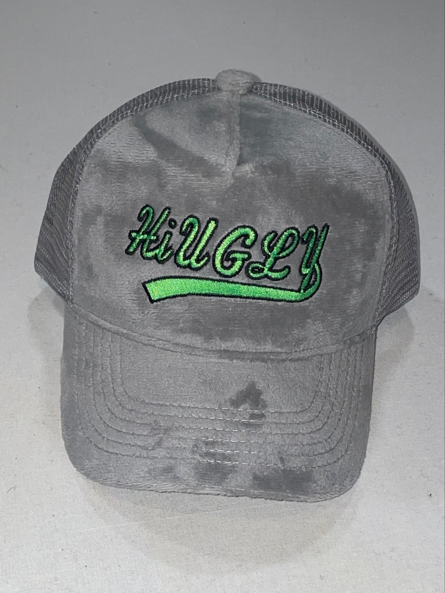 Grey Suede Hi Ugly Hat Green Logo