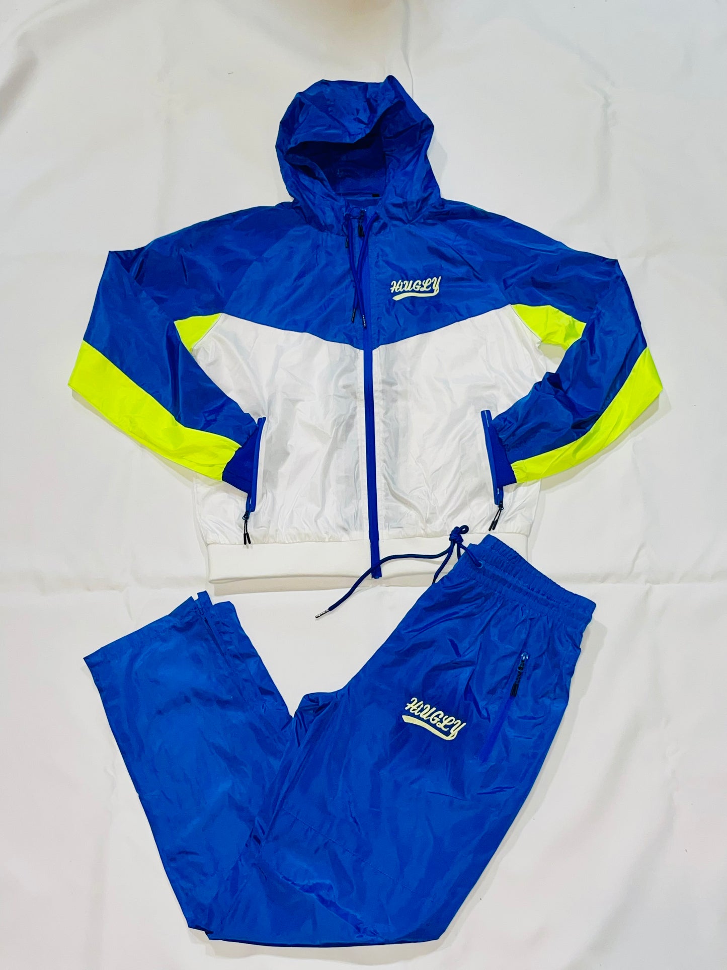 Blue white & neon green windbreaker tracksuit