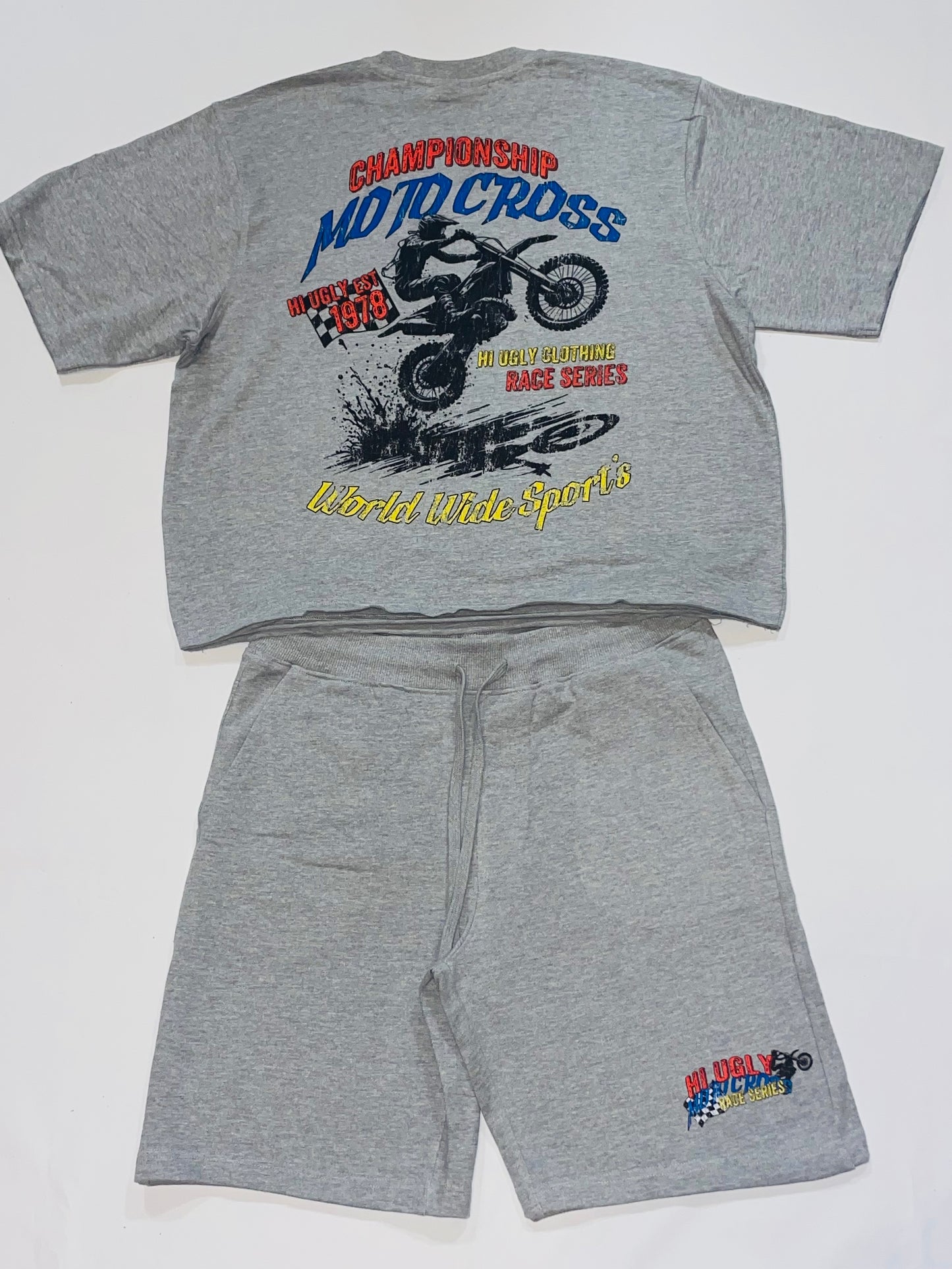 Gray & White MotorCross short set