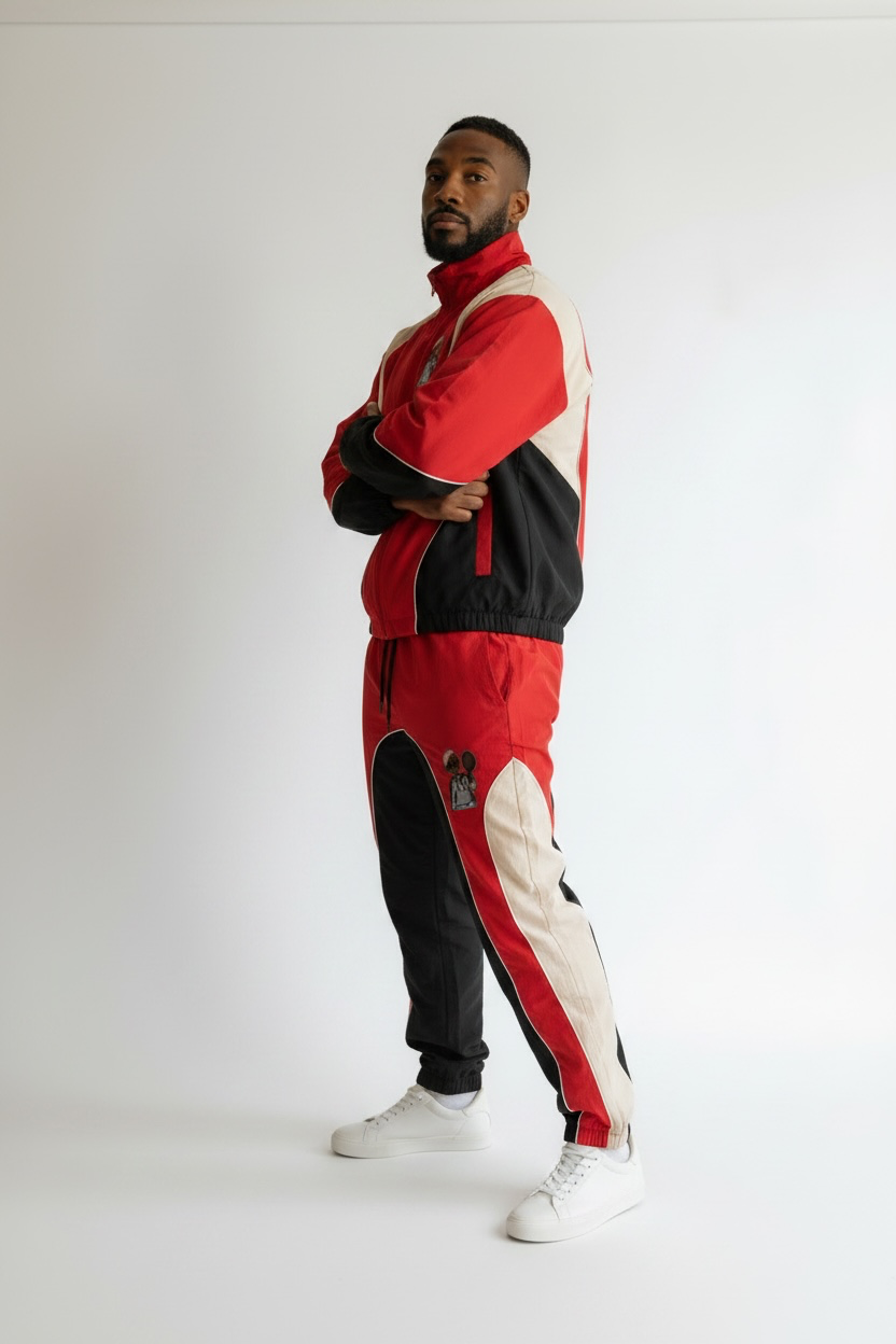 Red Black and tan tracksuit ￼
