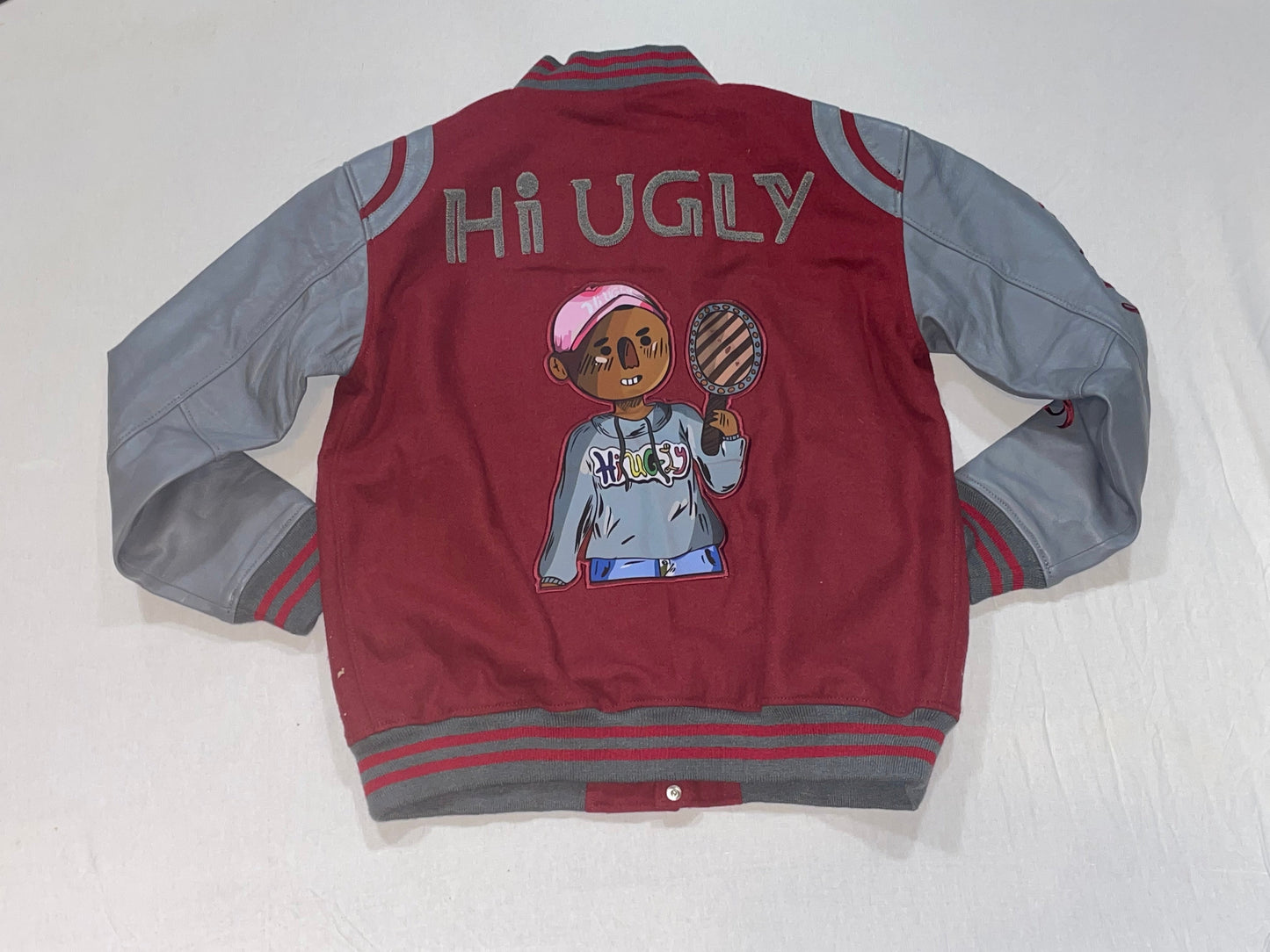 Burgundy and grey varsity jacket