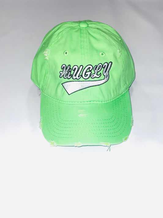 Lime Green & White Distressed Dad Hat