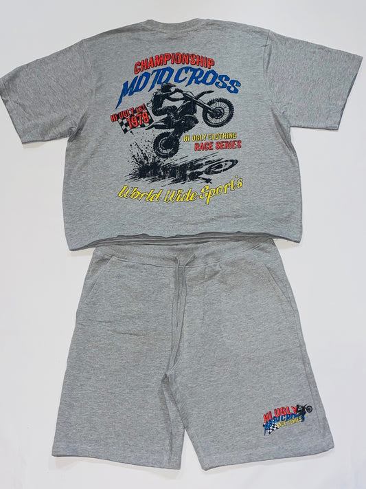 Gray & White MotorCross short set